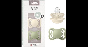 BIBS Supreme Speen verpakking van 2 stuks. BPA-vrij, Symmetrische speen. Natuurlijk rubberlatex, Gemaakt in Denemarken. Maat 1 (0-6 maanden), Ivory / Sage