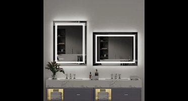 Badkamerspiegel - met LED - Spiegel - Badkamerspiegel met Verlichting - Anti-condens - Dimbaar - Backlit - 3 Lichtkleuren - Touch Bediening - IP44 Waterdicht - Hard-wired Wandmontage - 60x80cm