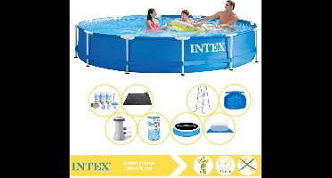 Intex Metal Frame Zwembad - Opzetzwembad - 366x76 cm - Inclusief Solarzeil Pro, Onderhoudspakket, Zwembadpomp, Filter, Grondzeil, Solar Mat, Trap en Voetenbad