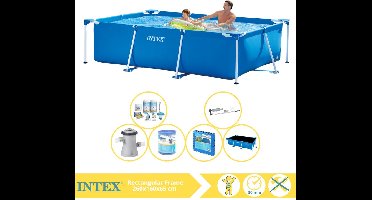 Intex Rectangular Frame Zwembad - Opzetzwembad - 260x160x65 cm - Inclusief Solarzeil Pro, Onderhoudspakket, Zwembadpomp, Filter, Stofzuiger en Zwembadtegels