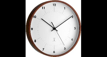 TFA Dostmann 98.1097 - Wandklok - Analoog - Rond - Radiogestuurde tijdsaanduiding - Secondewijzer - Hout - Glas - Bruin - Wit