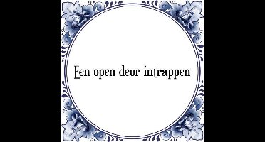Tegeltje met Spreuk (Tegeltjeswijsheid): Een open deur intrappen + Kado verpakking & Plakhanger