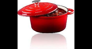 Alpina Braadpan Gietijzer met Deksel ⌀ 24 cm - Alle Warmtebronnen - Rood