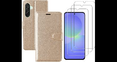 Hoesje geschikt voor Samsung Galaxy A36 bookcase Goud - Met screenprotector tempered glass Galaxy A36 - 3x