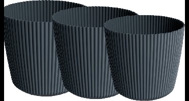Prosperplast Plantenpotten set Buckingham - 3x stuks mix formaten - buiten/binnen - kunststof - antraciet