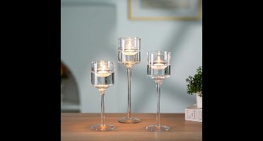 Selbro ® Set van 3 elegante glazen theelicht-houders voor tafeldecoratie