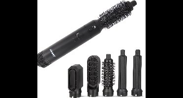 Niceey Fohnborstel - Krultang 5-in-1 Set - Airstyler - Multistyler - Stijlborstel - Krultang met Opzetstukken - Haardroger met Borstel - Met Handschoen - Krulborstel - Haarborstel - 2025 Model -Zwart