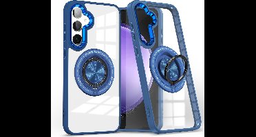 Magsafe Hoesje Geschikt voor Samsung Galaxy A16 4G / 5G hoesje Transparant Blauw - Met kickstand Draaibare Ring Houder