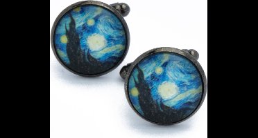 Manchetknopen - Van Gogh Rond Sterrenacht Donker Metaal