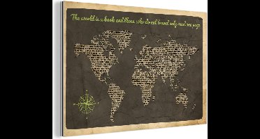 Wanddecoratie Metaal - Aluminium Schilderij Industrieel - Wereldkaart - Quote - Boeken - 30x20 cm - Dibond - Foto op aluminium - Industriële muurdecoratie - Voor de woonkamer/slaapkamer