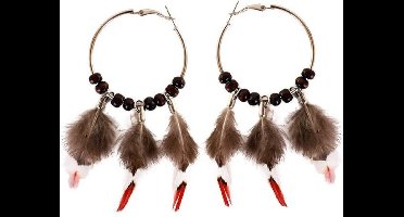 Oorbellen kralen met 3 veertjes