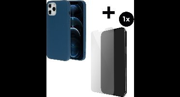 Mobiparts Silicone Cover hoesje geschikt voor Apple iPhone 12 Pro met 1 Screenprotector van Gehard Glas - Blauw