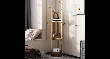 Amalee - Kapstok - Goud - Metaal - Voor slaapkamer of gang - Stevige materiaal - 9 Haken - Marmerlook onderblad -