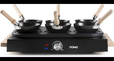DOMO DO8719W Wok party set - 6 personen - Ook voor pannenkoeken - 1000 W - Houten handvaten