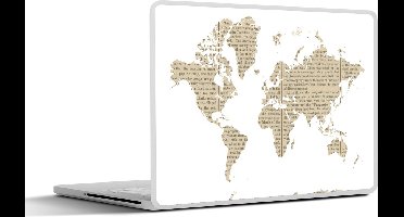 Laptop sticker - 14 inch - Wereldkaart - Wit - Krantenpapier - 32x5x23x5cm - Laptopstickers - Laptop skin - Cover