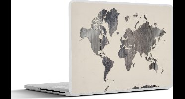 Laptop sticker - 14 inch - Wereldkaart - Hout - Grijs - 32x5x23x5cm - Laptopstickers - Laptop skin - Cover