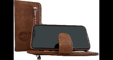 HEM Leren Rits Portemonnee Hoesje - Geschikt voor iPhone 16 - Portemonnee hoesje iPhone 16 – Pasjeshouder – Bronzed Brown