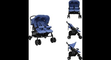 vidaXL Tweeling Kinderwagen - Tweeling Kinderwagens - Kinderwagen - Kinderwagens - Tweelingkinderwagen staal marineblauw