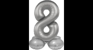 Staande Folieballon Cijfer 8 - Moonlight Silver - Satin Gloss - 72 cm