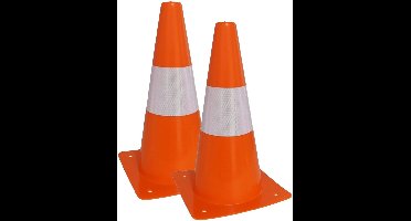 Gerimport Sport/veiligheids pionnen - 4x stuks - oranje/wit - kunststof - 18 x 31 cm - spelen/training/afzetten