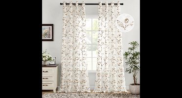 Boraboi ® Transparante Vitrage Gordijnen met Ingestanste Ringen voor Diverse Ruimtes, Set van 2, 140 x 245 cm, Bruin