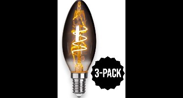 3-Pack | Kaarslamp - E14 - 3W - Super Warm Wit <2200K - Filament - Rookglas