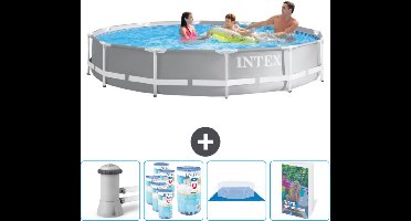 Intex Rond Prism Frame Zwembad - 366 x 76 cm - Grijs - Inclusief Zwembadfilterpomp - Filters - Grondzeil - Zwembadgids