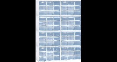 PlasticForte Sorteerbakjes spijkers/schroeven - 72x lades - 18.5 x 10 x 12 cm - opbergkastjes - ophangbaar - wit/transparant