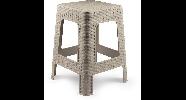 Plasticforte Rotan opstapje/zit krukje - kunststof - beige - 36 x 36 x 45 cm - Keuken/badkamer - handige krukjes