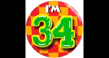 Paper Dreams Button I'm 34 Staal 5,5 Cm Geel/rood/groen