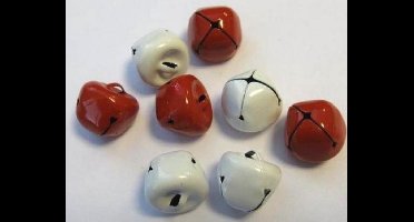 Kerst belletjes rood en wit 15 milimeter 8 Stuks