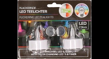 Cepewa LED theelichtjes - 2x st - gekleurd - D4 cm - - theelichtjes - waxinekaarsjes - kaarsjes