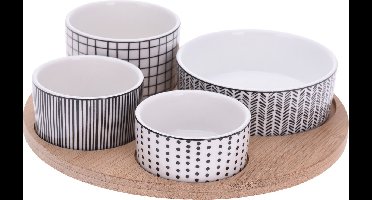 Excellent Houseware set van 4x luxe hapjes/sausjes/tapas schaaltjes op bamboe plankje