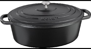 Braadpan Gietijzer Ovaal Zwart, 33 cm x 26 cm- Kela | Calido