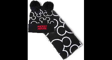 Disney Mickey Mouse - Silhouette Muts & Sjaal Set - Zwart/Wit