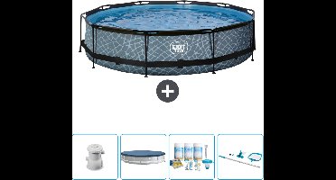 EXIT Rond Stone Frame Zwembad - 360 x 76 cm - Inclusief Pomp Afdekzeil - Onderhoudspakket - Schoonmaakset - Nu extra voordelig