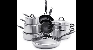 GreenPan Venice Pro Noir 14-delige pannenset - inductie - alle warmtebronnen - met deksels - Tri-ply - keramische anti-aanbaklaag - PFAS-vrij