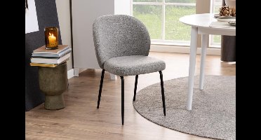 Eetkamerstoel Grijs Bouclé - 59x47x82cm - Zithoogte 48cm - Set van 2