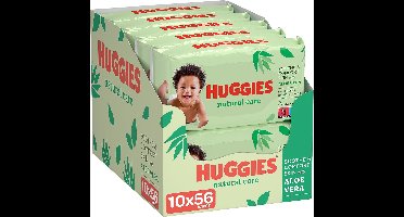 Huggies® Natural Care billendoekjes, 560 babydoekjes (10x56 doekjes), gemaak met huidverzorgende vezels voor een gezonde huid - billendoekjes verrijkt met Aloë Vera