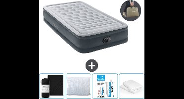 Intex Luchtbed - 1 Persoons - 99 x 191 x 33 cm - Grijs - Inclusief pomp - Hoeslaken - Kussen - Kussenbeschermer en Reparatieset