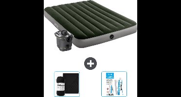Intex Luchtbed - Twijfelaar - 137 x 191 x 25 cm - Groen - Inclusief pomp - Hoeslaken en Reparatieset