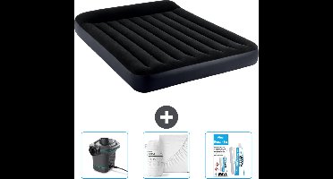 Intex Luchtbed - 2-Persoons - 152 x 203 x 25 cm - Donkerblauw - Inclusief Pomp - Hoeslaken en Reparatieset