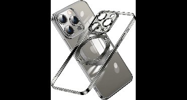 Hoesje Geschikt voor iPhone 14 Pro Max Magsafe hoes backcover – Lens beschermer – Transparant / Zwart