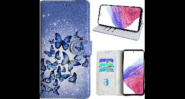 Hoesje geschikt voor Samsung Galaxy A53 Bookcase met Blauw vlinder print