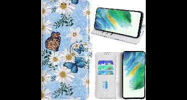 Hoesje geschikt voor Samsung Galaxy S21 FE Bookcase met Bloemen vlinder print