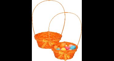 Excellent Houseware Rieten mandje met hengsel - 2x - oranje - 21 x 39 cm - Opbergen - Paaseieren mandje