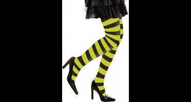 Carnaval verkleed panty - Gestreept/strepen - groen/zwart - Dames - Heksen panty - 70 denier M/L