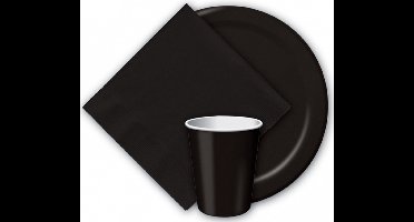 Feestbordjes van karton - zwart - 40x stuks - Dia 23 cm - Wegwerpborden - Halloween/Verjaardag feestartikelen