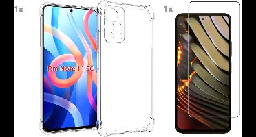 Hoesje geschikt voor Xiaomi RedMi Note 11/ Note 11S 4G Transparant Hoesje Met Bumper en Glas Screenprotector - Xiaomi RedMi Note 11 5G case - Xiaomi RedMi Note 11 5G backcover - Ntech hoesje
