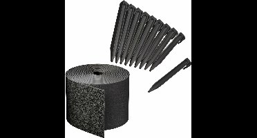 Kunststof grasrand / borderrand zwart inclusief 30x grondpennen 30 meter x 15 cm - Kantopsluitingen tuin